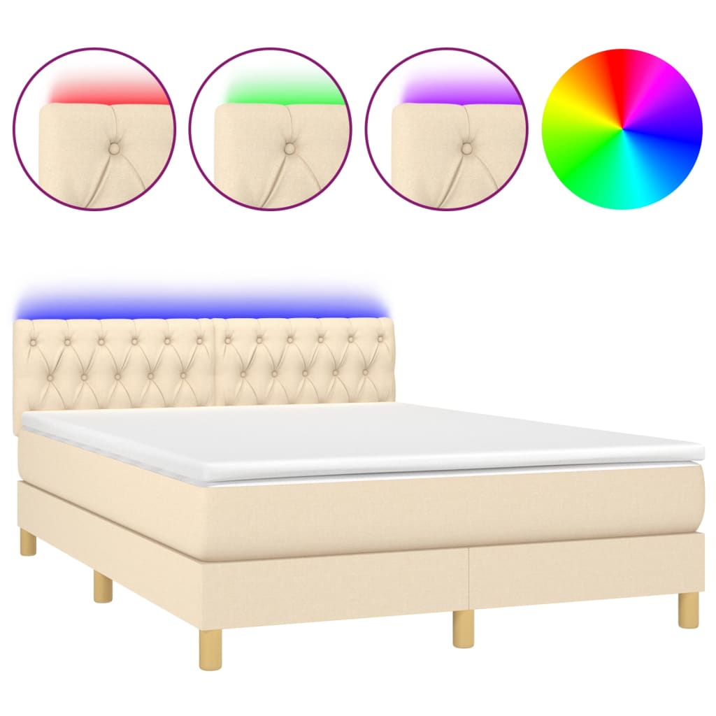 Sommier à lattes de lit avec matelas LED Crème 140x190 cm Tissu - XIOS
