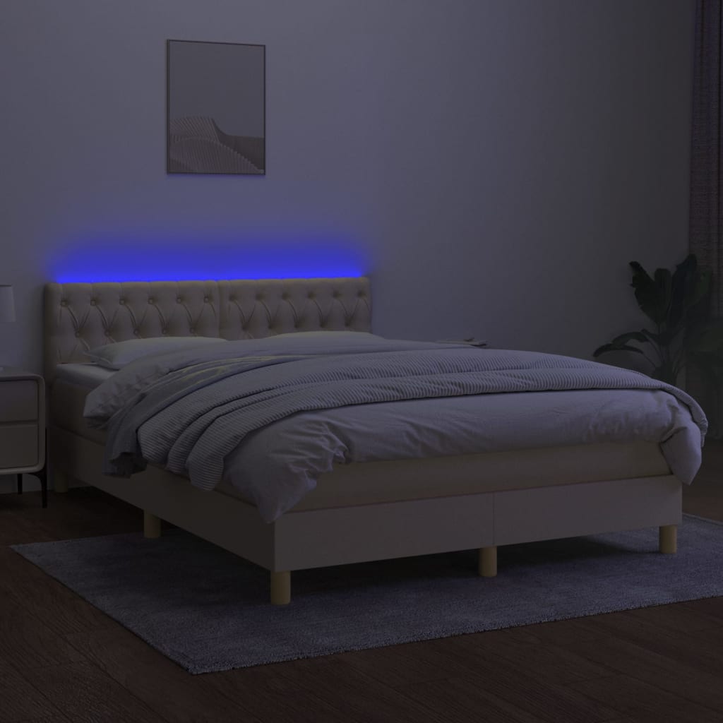 Sommier à lattes de lit avec matelas LED Crème 140x190 cm Tissu - XIOS