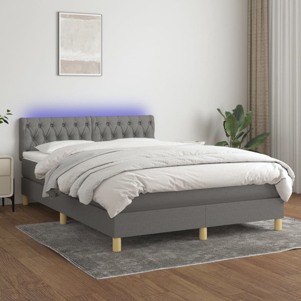 Sommier à lattes de lit et matelas et LED Gris foncé 140x200 cm - XIOS