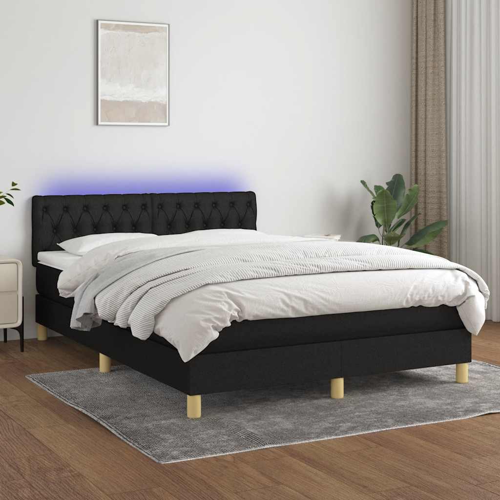 Sommier à lattes de lit avec matelas LED Noir 140x200 cm Tissu - XIOS