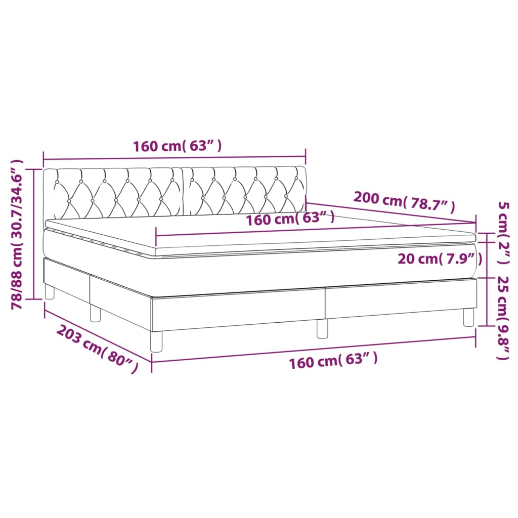Sommier à lattes de lit et matelas et LED Gris foncé 160x200 cm - XIOS