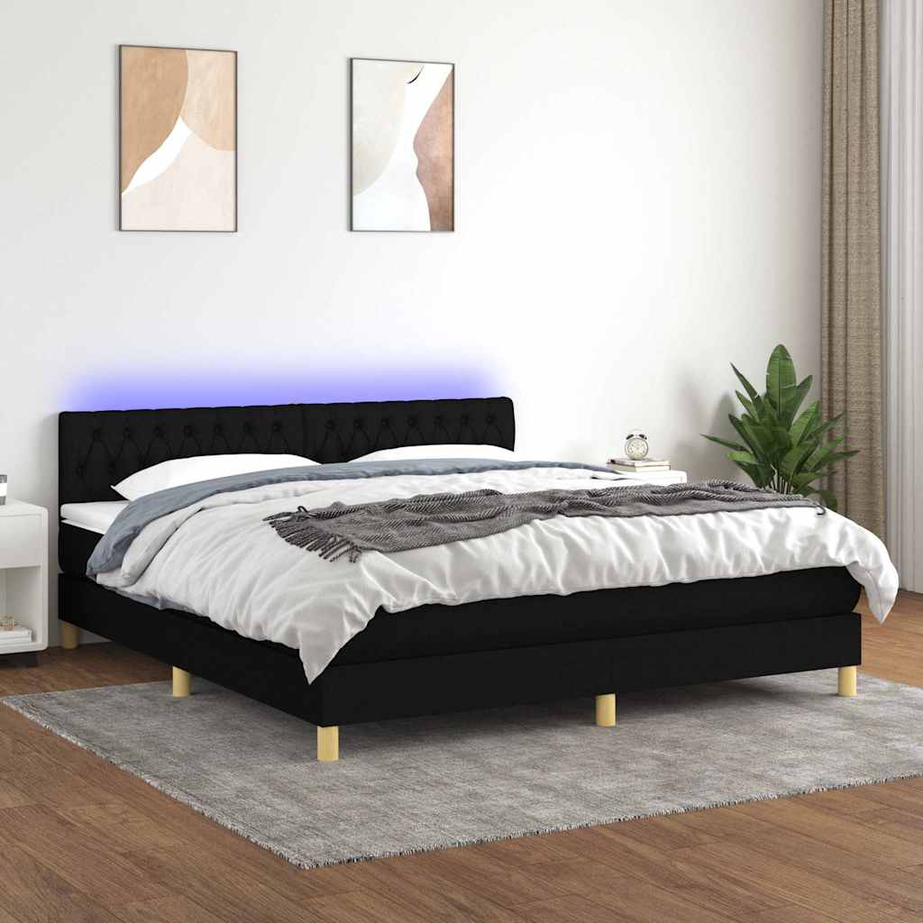 Sommier à lattes de lit avec matelas LED Noir 160x200 cm Tissu - XIOS