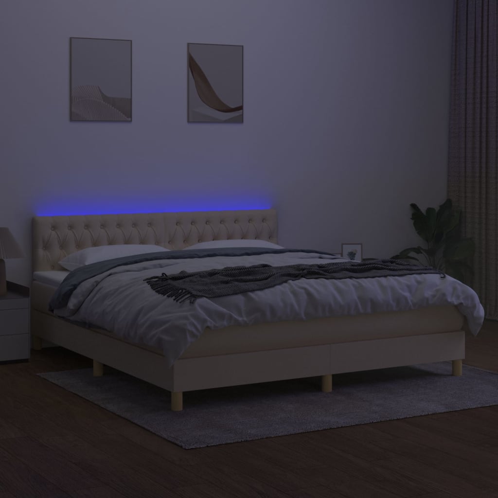 Sommier à lattes de lit avec matelas LED Crème 160x200 cm Tissu - XIOS