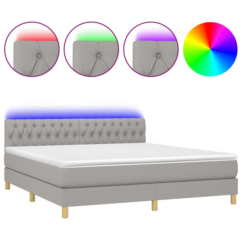 Sommier à lattes de lit et matelas et LED Gris clair 180x200 cm
