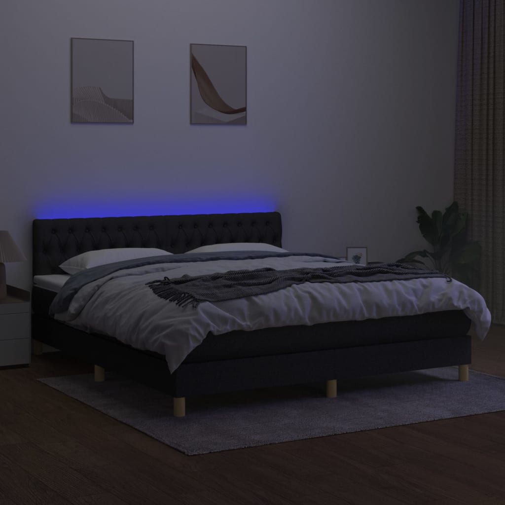 Sommier à lattes de lit avec matelas LED Noir 180x200 cm Tissu - XIOS