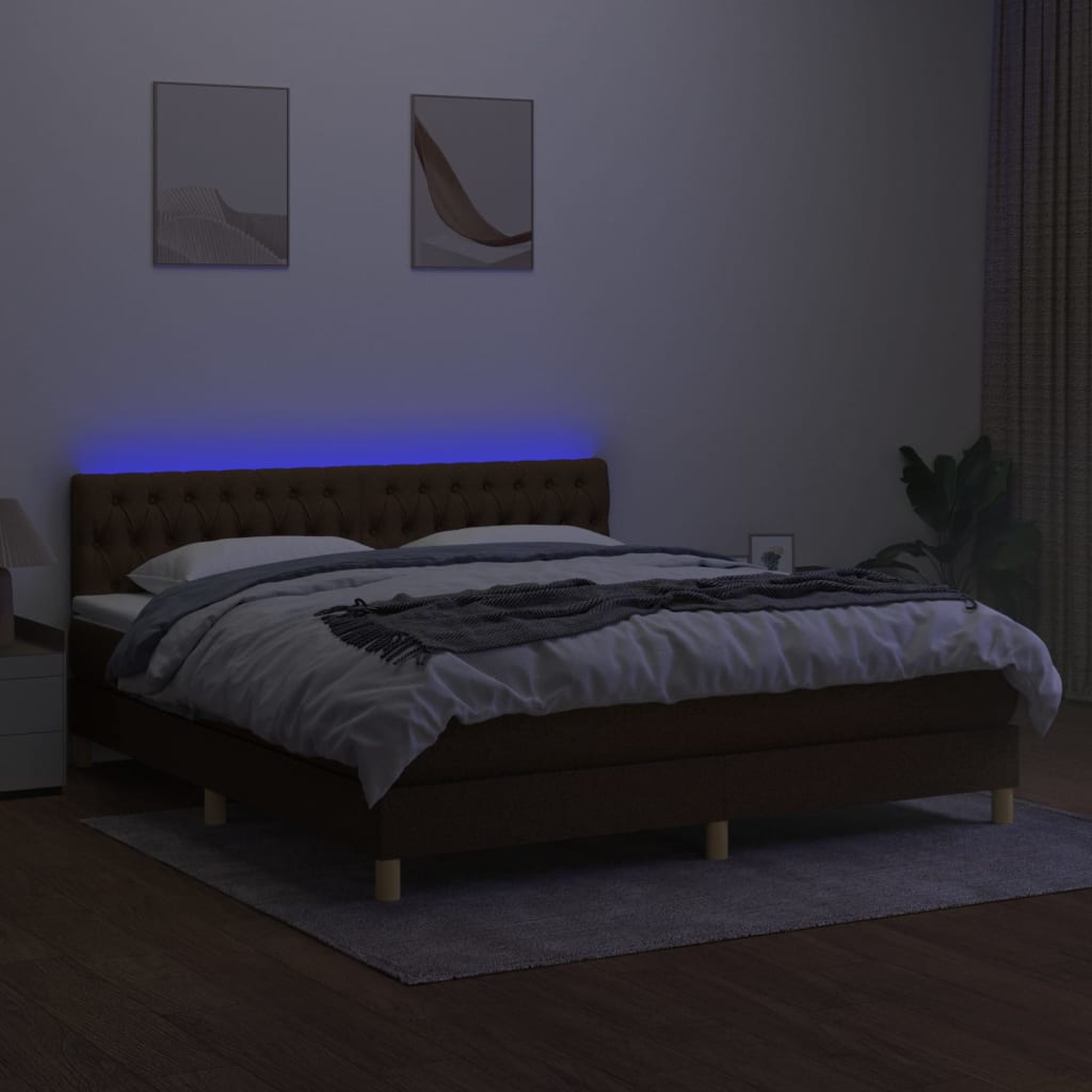 Sommier à lattes de lit matelas et LED Marron foncé 180x200cm - XIOS