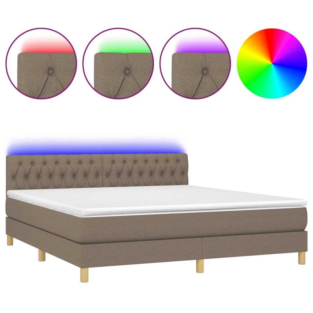 Sommier à lattes de lit avec matelas LED Taupe 180x200 cm Tissu - XIOS