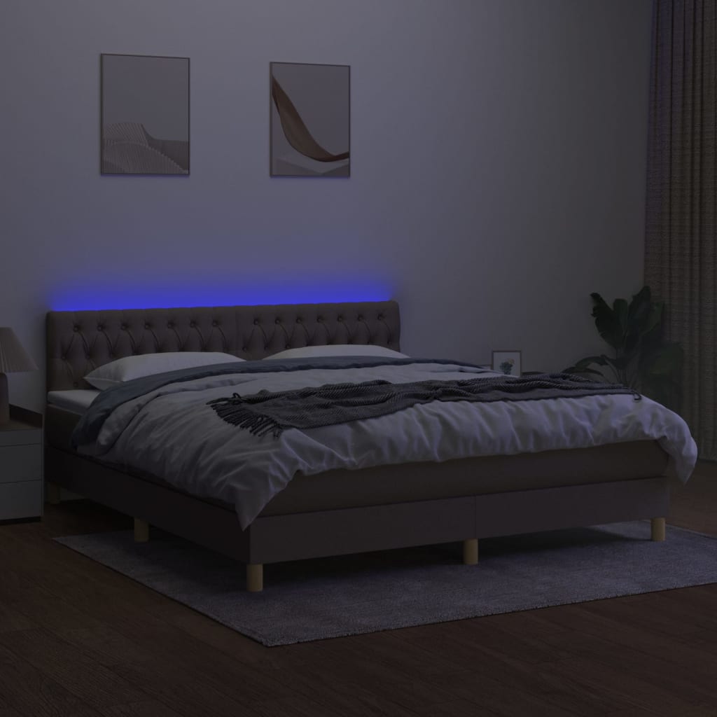 Sommier à lattes de lit avec matelas LED Taupe 180x200 cm Tissu - XIOS