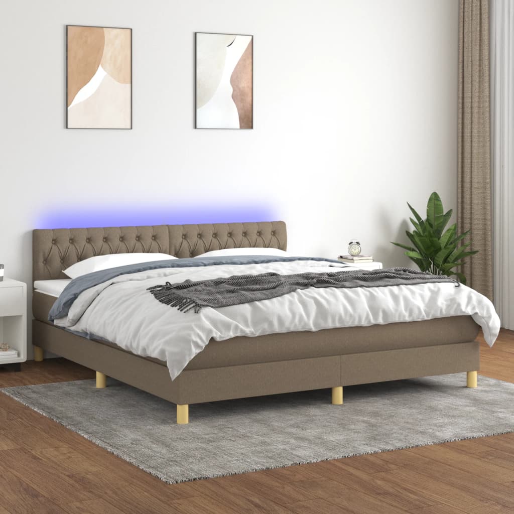 Sommier à lattes de lit avec matelas LED Taupe 180x200 cm Tissu - XIOS
