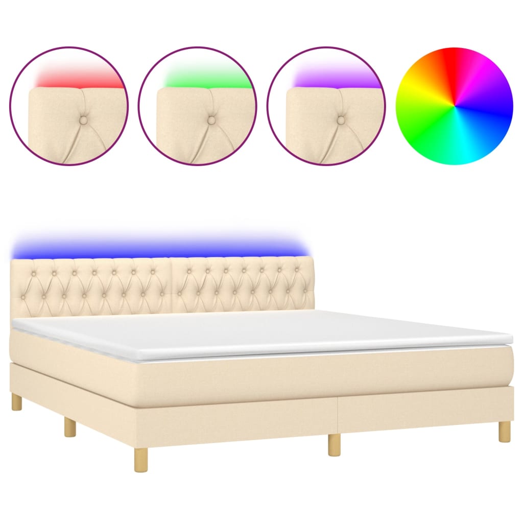 Sommier à lattes de lit avec matelas LED Crème 180x200 cm Tissu - XIOS
