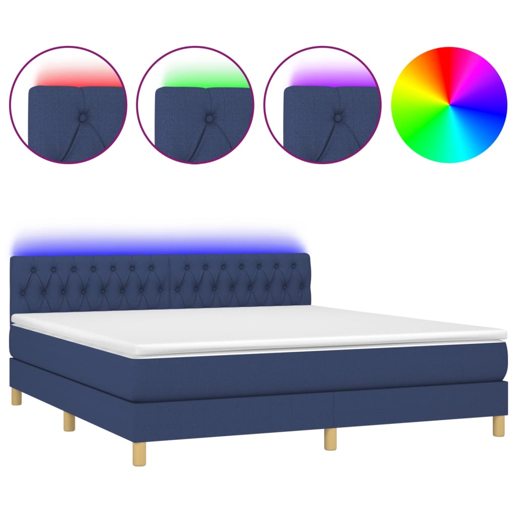 Sommier à lattes de lit avec matelas LED Bleu 180x200 cm Tissu