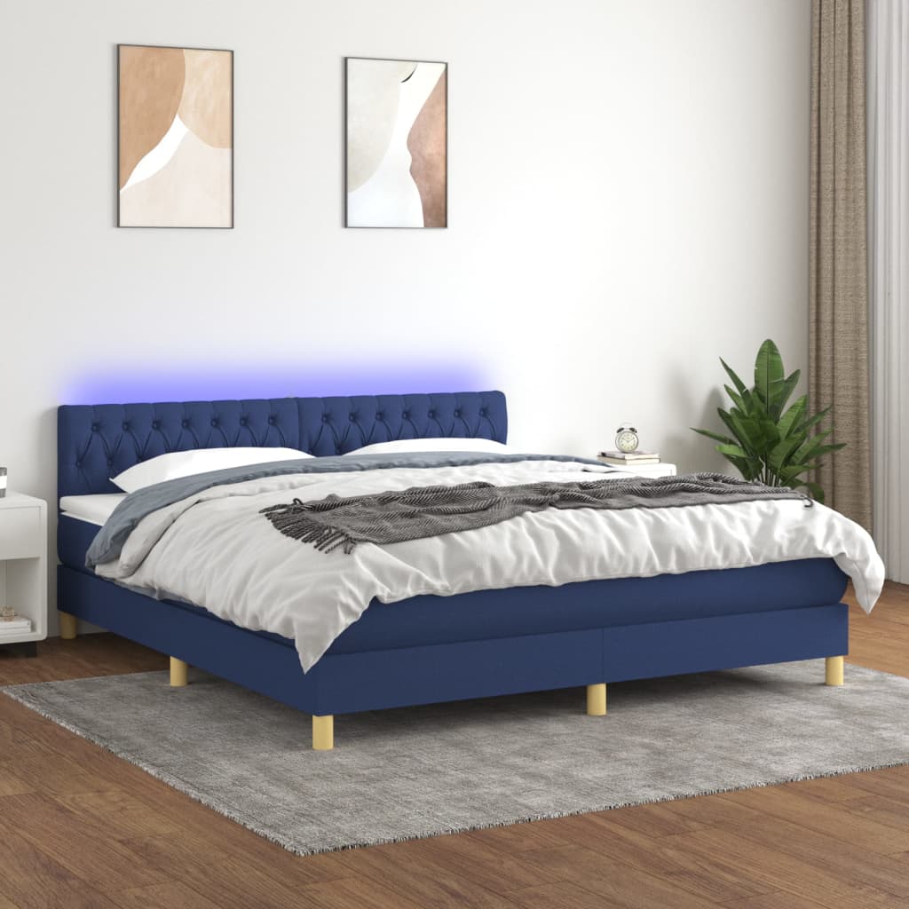 Sommier à lattes de lit avec matelas LED Bleu 180x200 cm Tissu