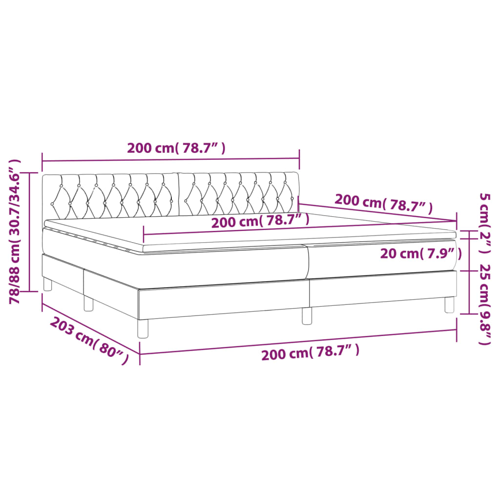 Sommier à lattes de lit et matelas et LED Gris foncé 200x200 cm - XIOS