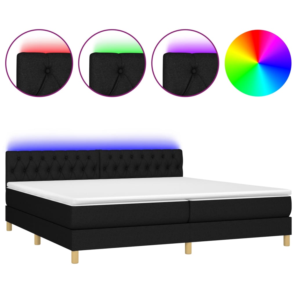 Sommier à lattes de lit et matelas et LED Noir 200x200 cm Tissu - XIOS