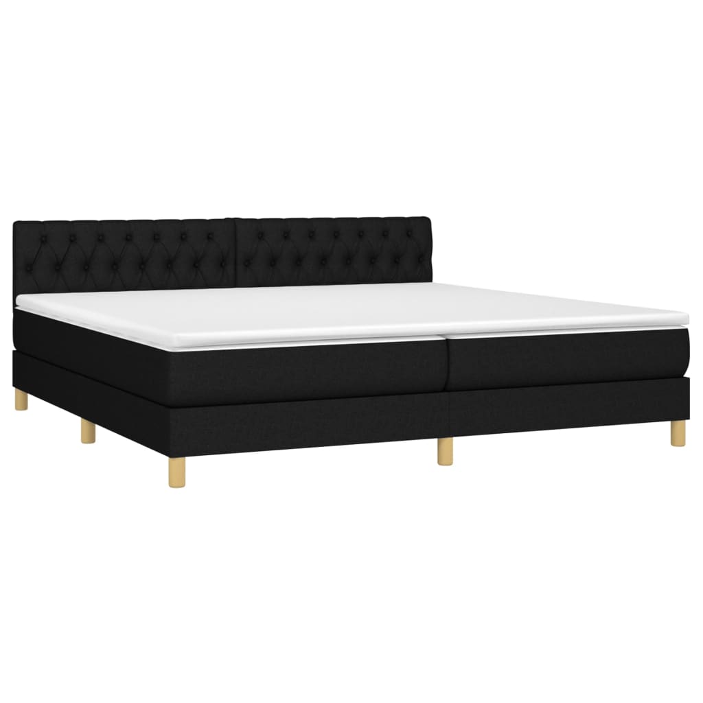 Sommier à lattes de lit et matelas et LED Noir 200x200 cm Tissu - XIOS