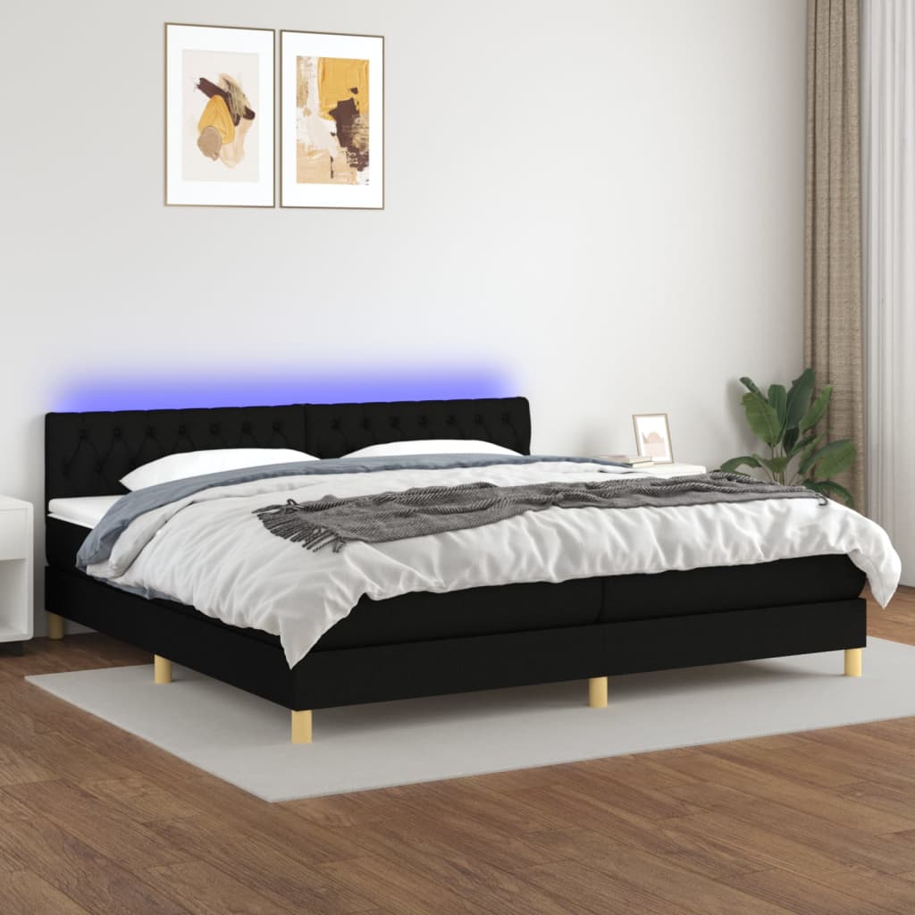 Sommier à lattes de lit et matelas et LED Noir 200x200 cm Tissu - XIOS