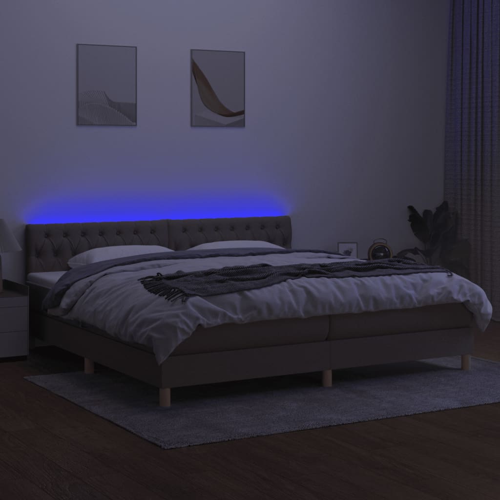 Sommier à lattes de lit et matelas et LED Taupe 200x200cm Tissu - XIOS