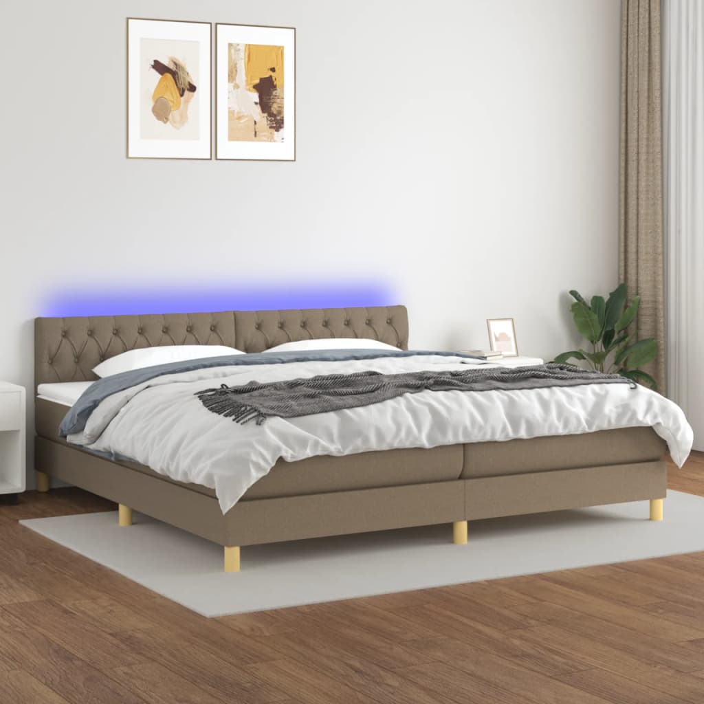 Sommier à lattes de lit et matelas et LED Taupe 200x200cm Tissu - XIOS