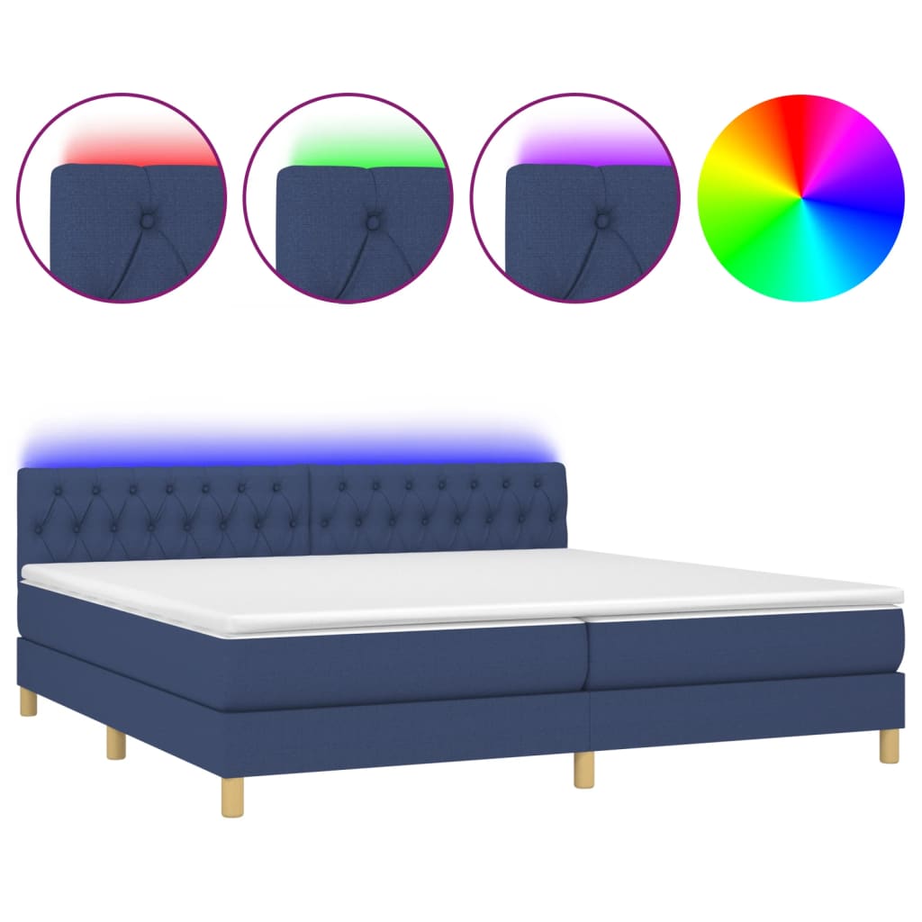 Sommier à lattes de lit et matelas et LED Bleu 200x200 cm Tissu - XIOS