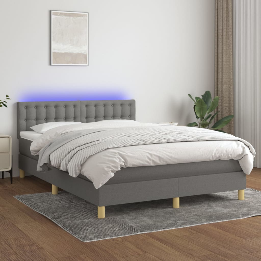 Sommier à lattes de lit et matelas et LED Gris foncé 140x200 cm - XIOS