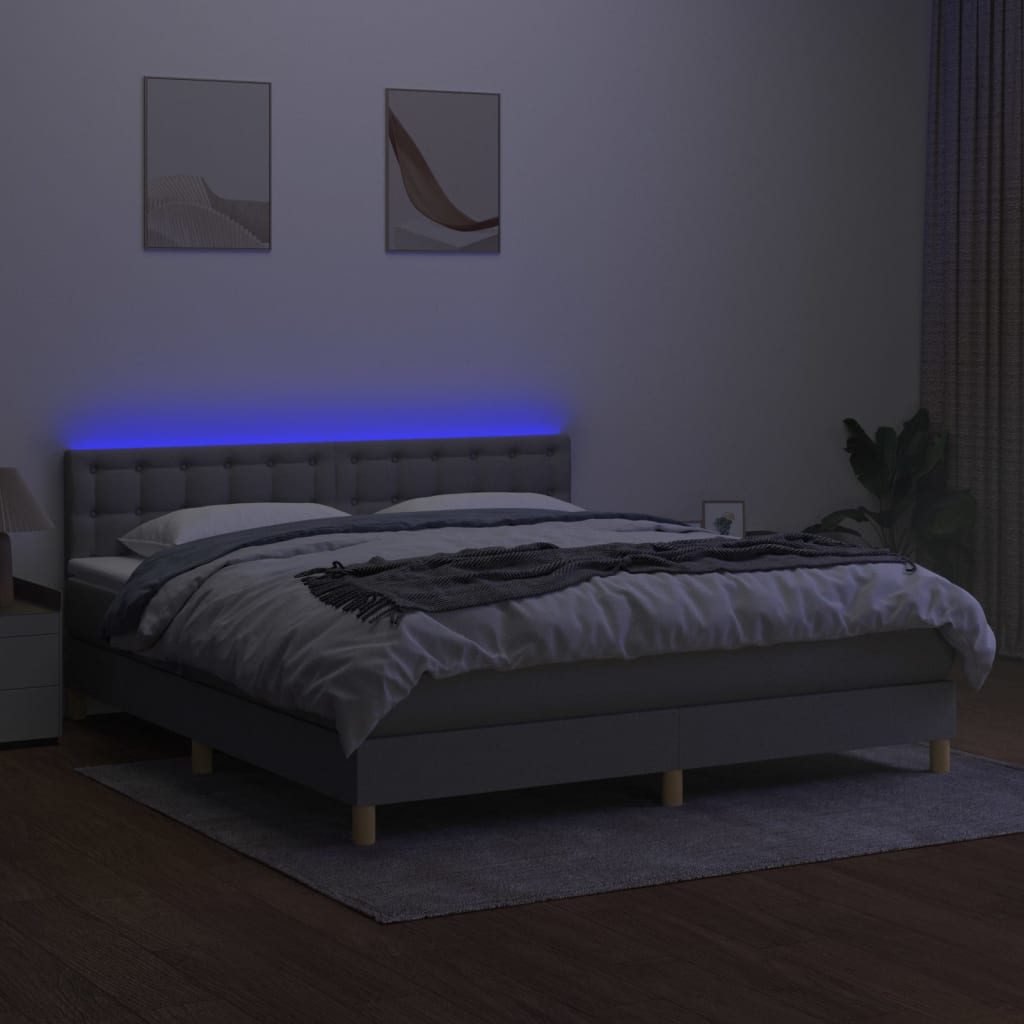 Sommier à lattes de lit matelas LED Gris clair 160x200 cm Tissu - XIOS
