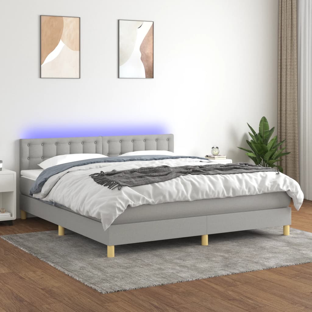 Sommier à lattes de lit et matelas et LED Gris clair 180x200 cm - XIOS