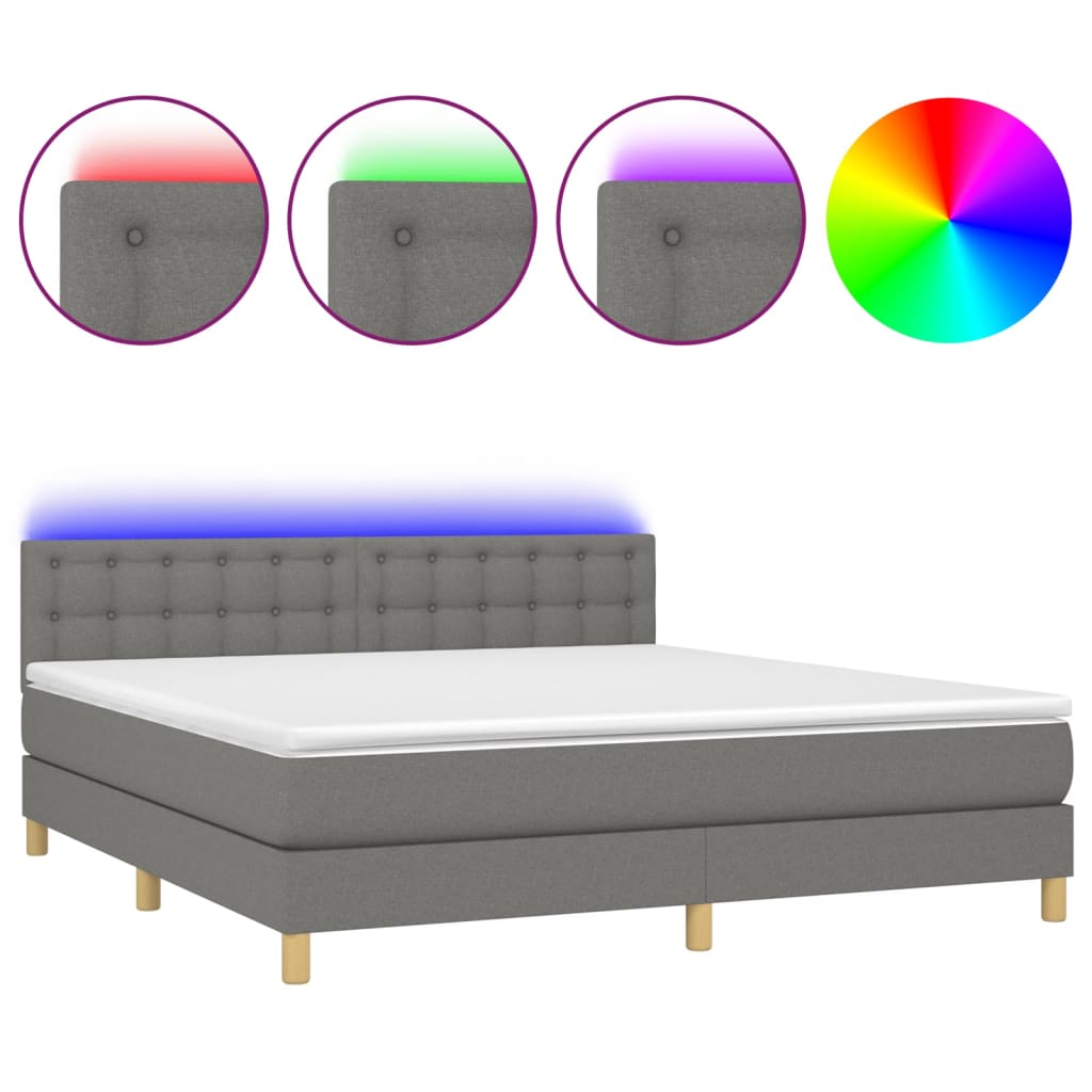 Sommier à lattes de lit et matelas et LED Gris foncé 180x200 cm - XIOS