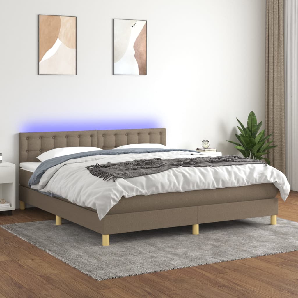 Sommier à lattes de lit avec matelas LED Taupe 180x200 cm Tissu - XIOS