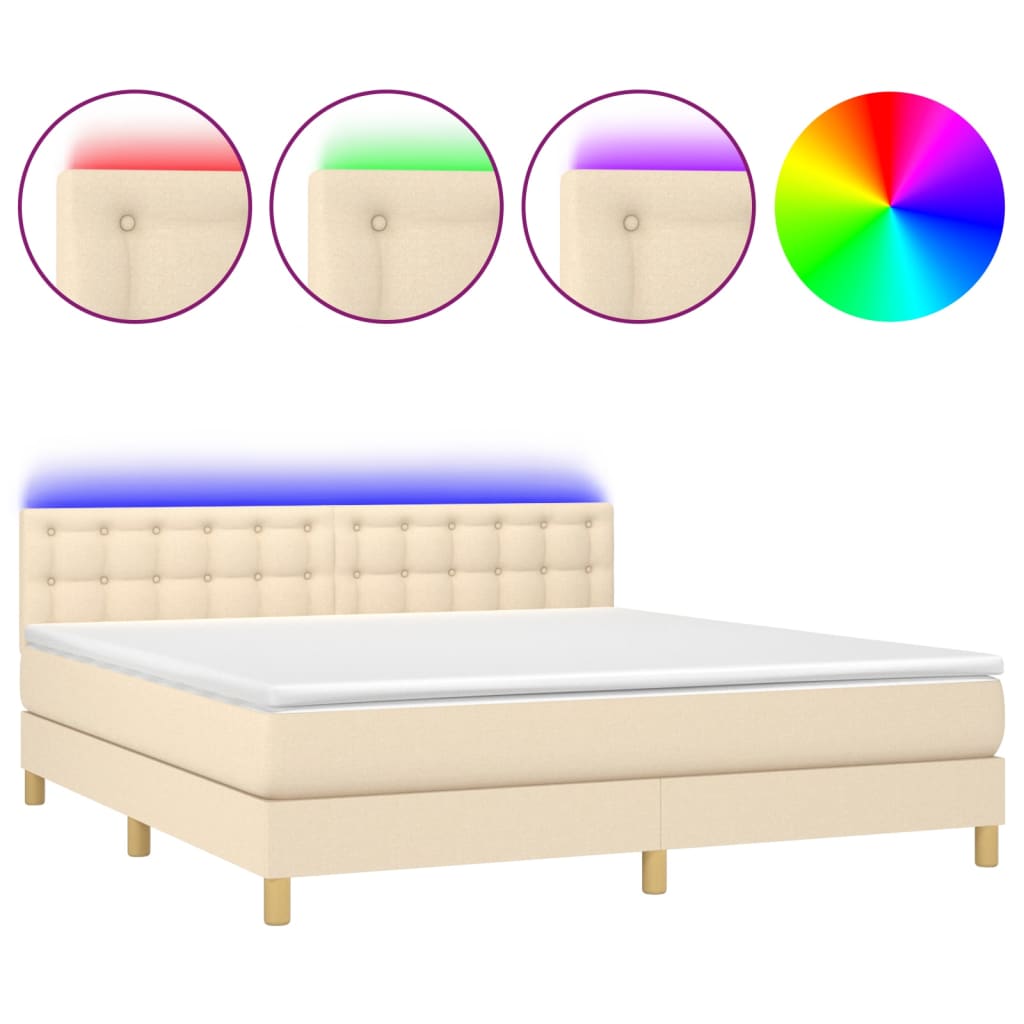 Sommier à lattes de lit avec matelas LED Crème 180x200 cm Tissu - XIOS