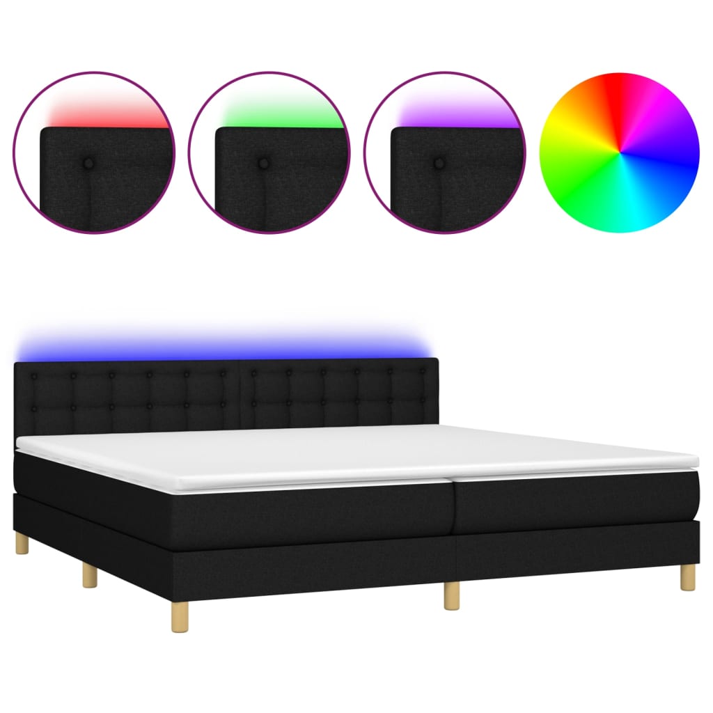 Sommier à lattes de lit et matelas et LED Noir 200x200 cm Tissu - XIOS