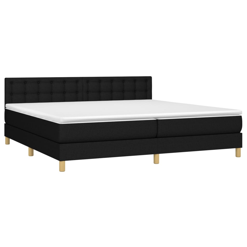 Sommier à lattes de lit et matelas et LED Noir 200x200 cm Tissu - XIOS