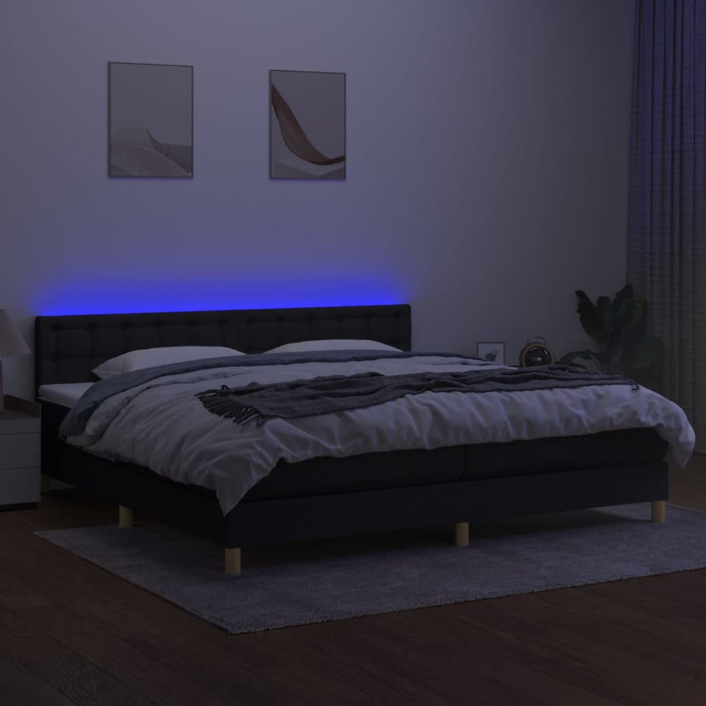 Sommier à lattes de lit et matelas et LED Noir 200x200 cm Tissu - XIOS