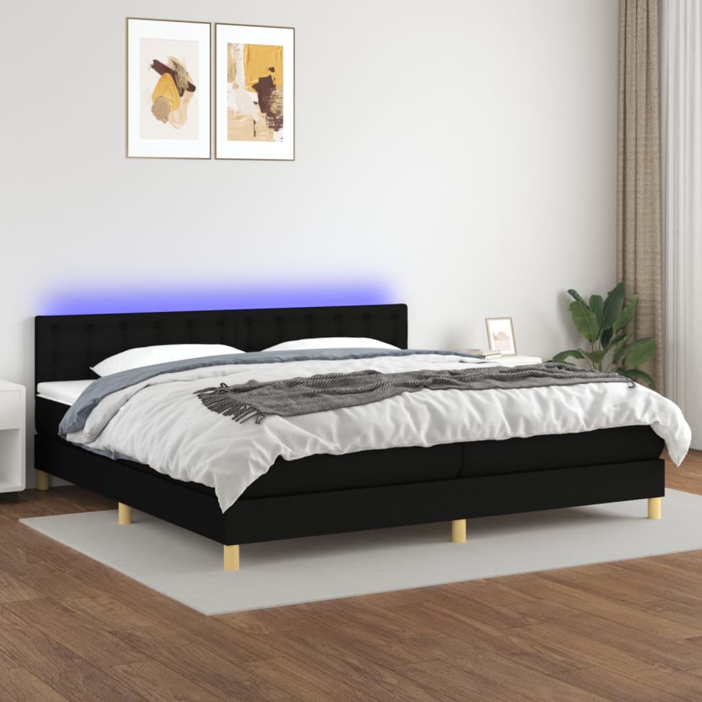 Sommier à lattes de lit et matelas et LED Noir 200x200 cm Tissu - XIOS