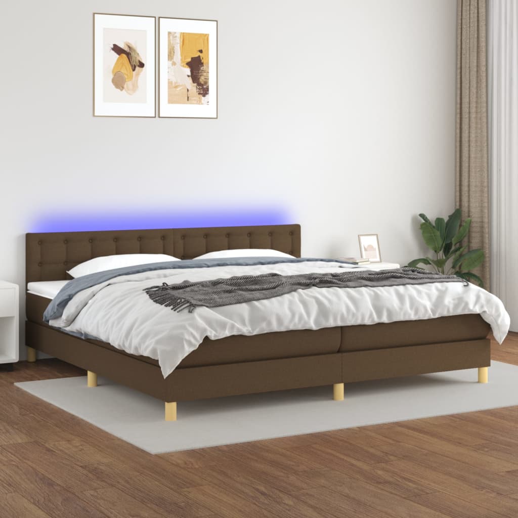 Sommier à lattes de lit matelas et LED Marron foncé 200x200 cm - XIOS
