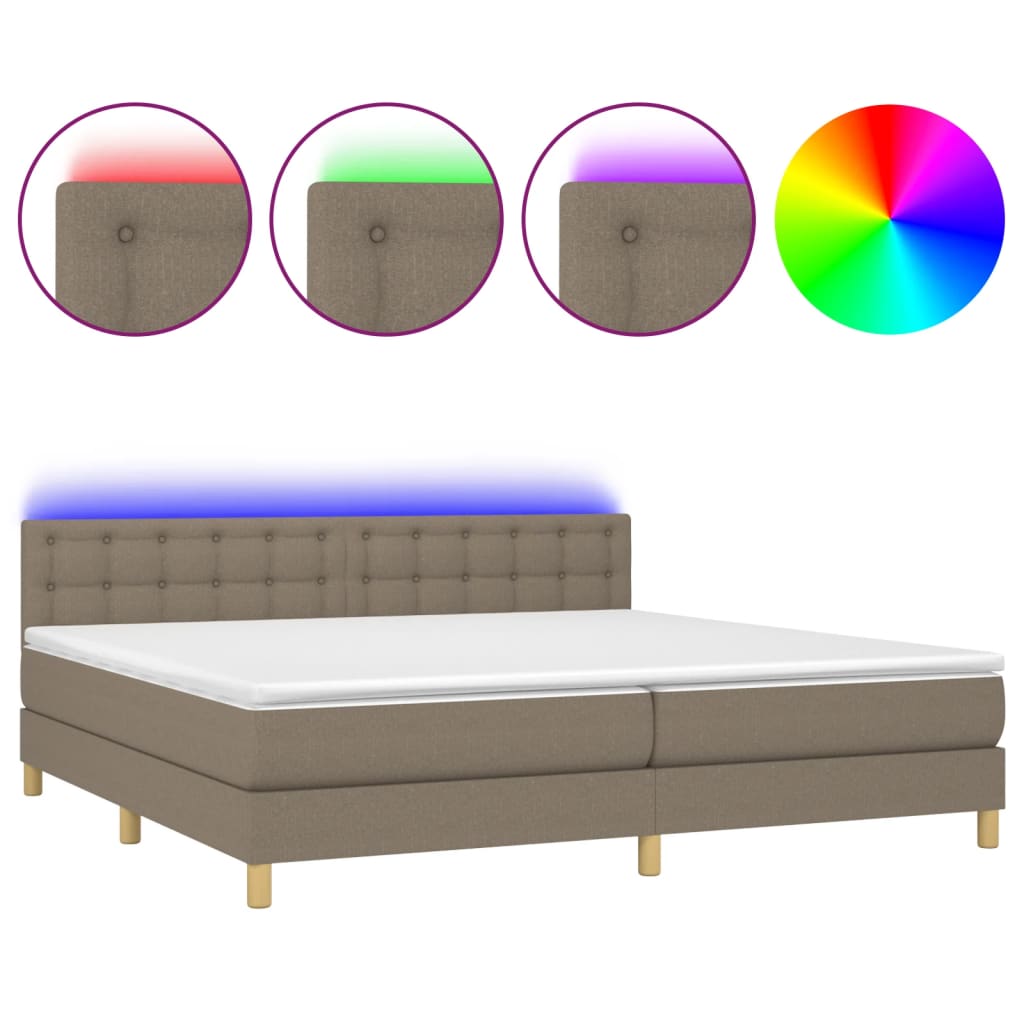 Sommier à lattes de lit et matelas et LED Taupe 200x200cm Tissu - XIOS