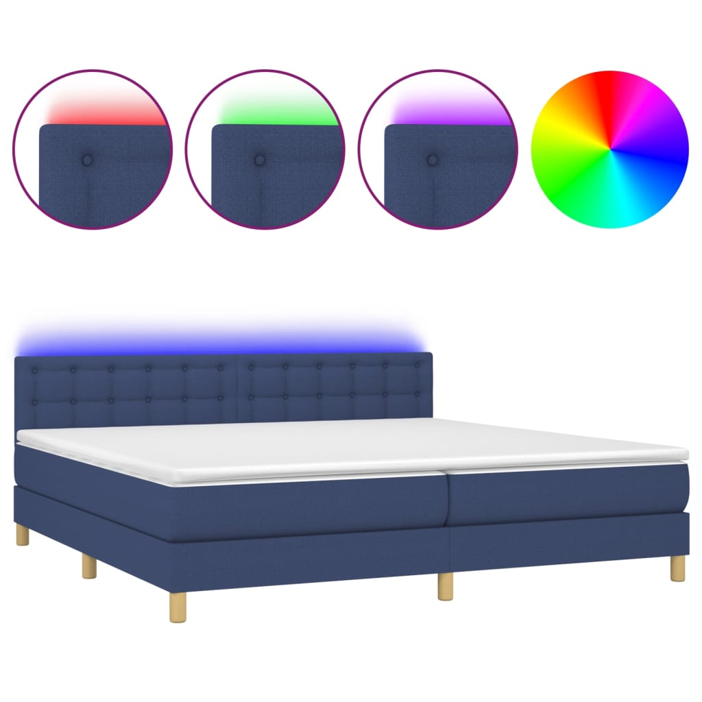 Sommier à lattes de lit et matelas et LED Bleu 200x200 cm Tissu - XIOS