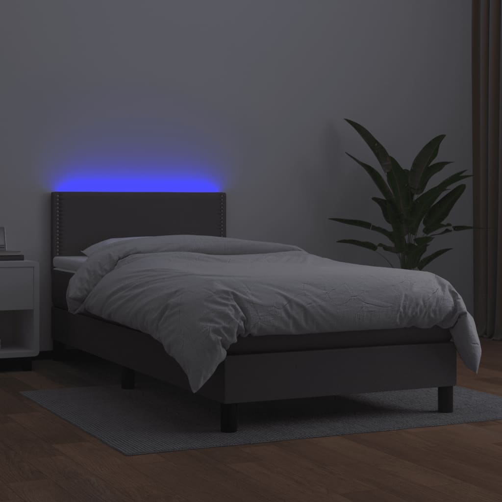 Sommier à lattes de lit et matelas LED Gris 90x190cm Similicuir - XIOS