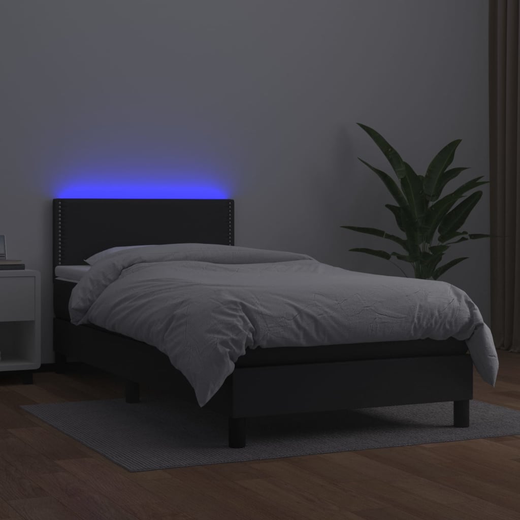 Sommier à lattes de lit et matelas LED Noir 90x200cm Similicuir - XIOS