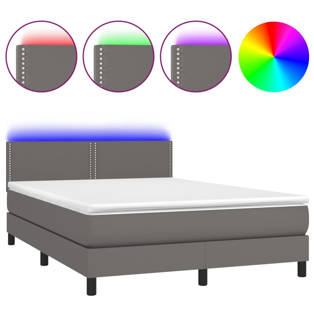 Sommier à lattes de lit avec matelas et LED Gris 140x190 cm - XIOS
