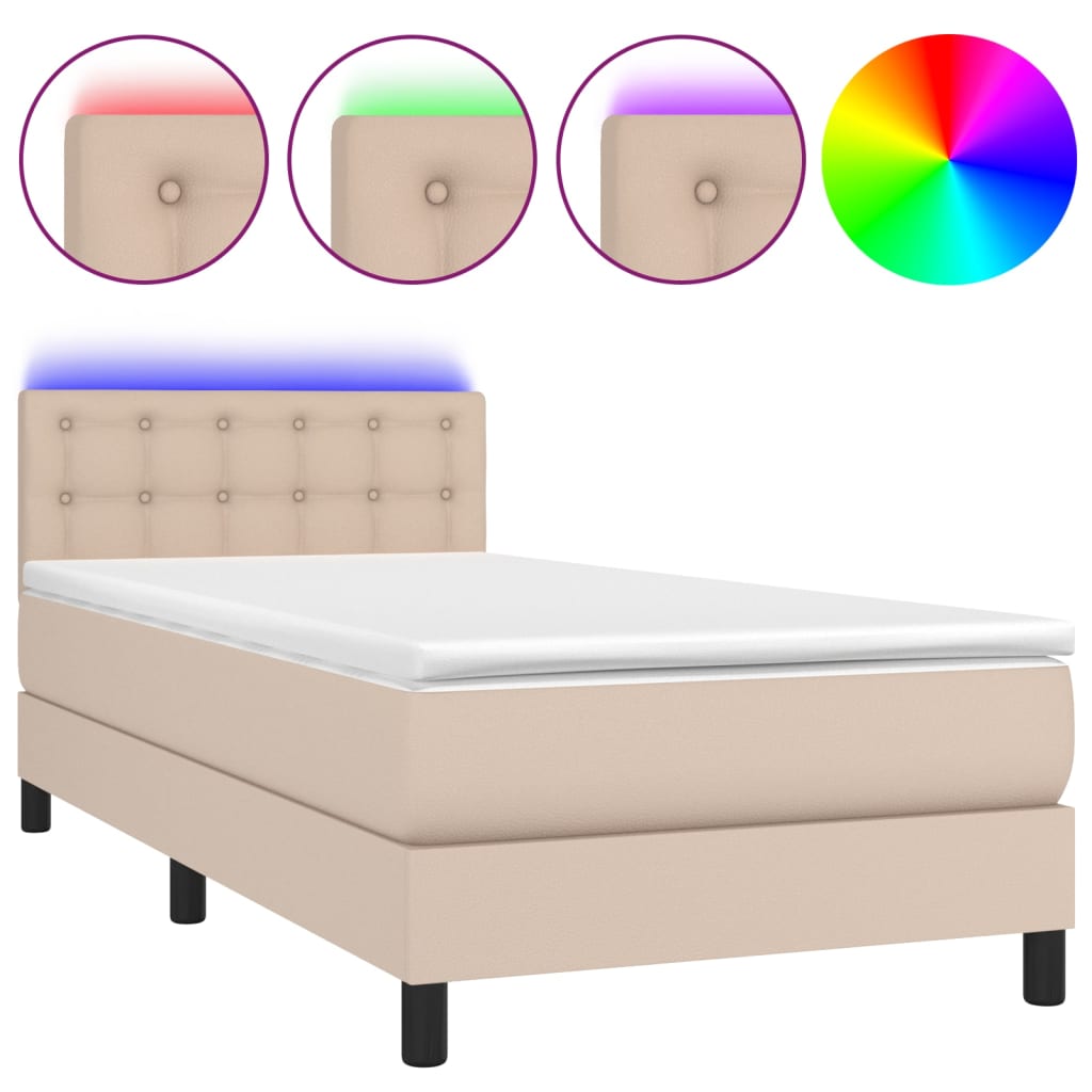 Sommier à lattes de lit avec matelas et LED Cappuccino 90x190cm - XIOS