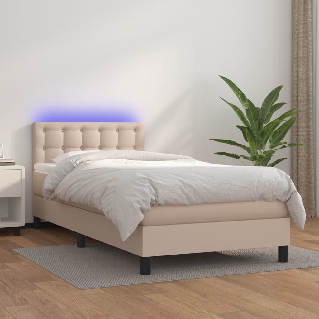Sommier à lattes de lit avec matelas et LED Cappuccino 90x190cm - XIOS