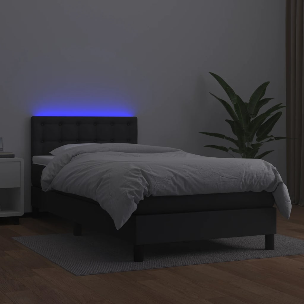 Sommier à lattes de lit avec matelas et LED Noir 90x200 cm - XIOS