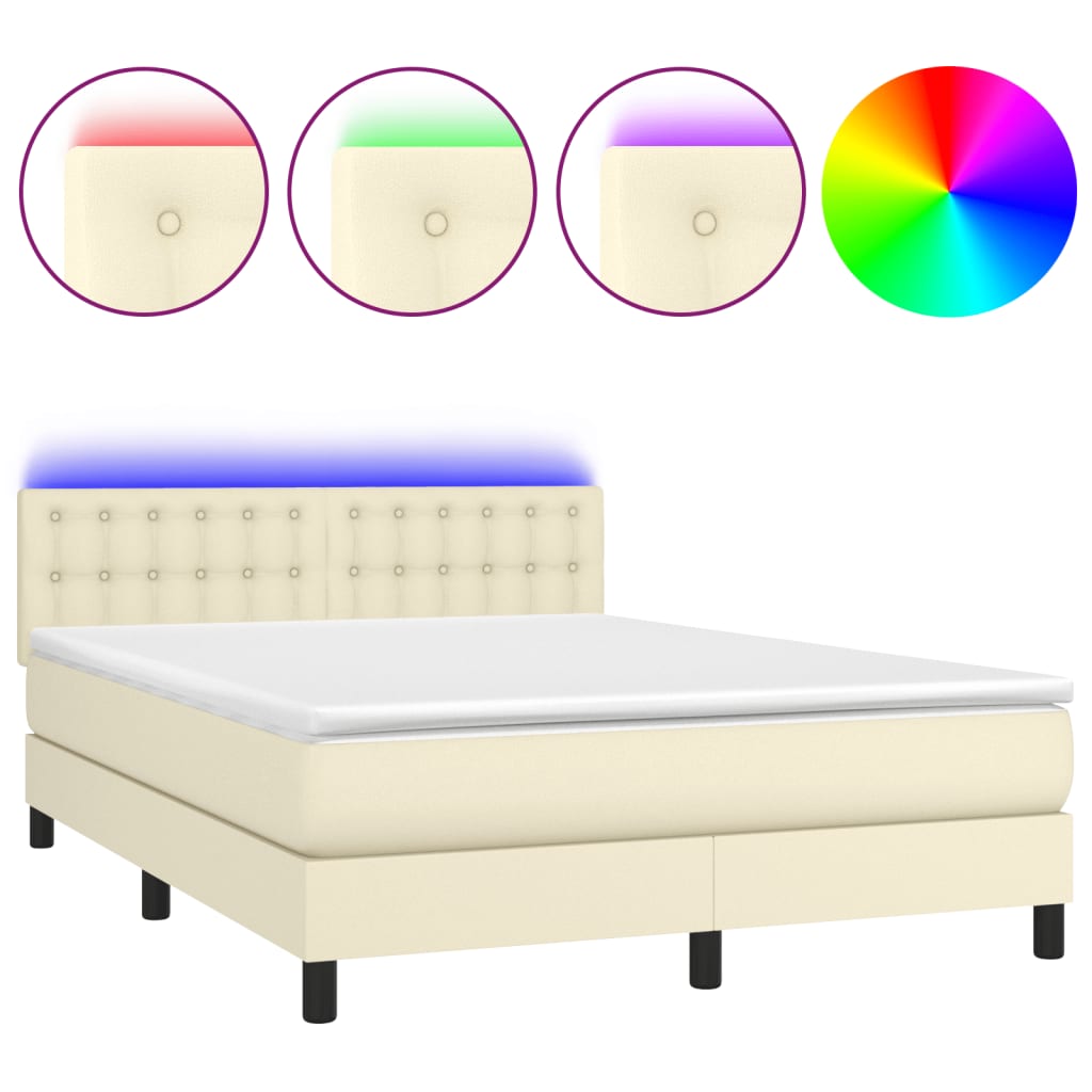 Sommier à lattes de lit avec matelas et LED Crème 140x200 cm - XIOS