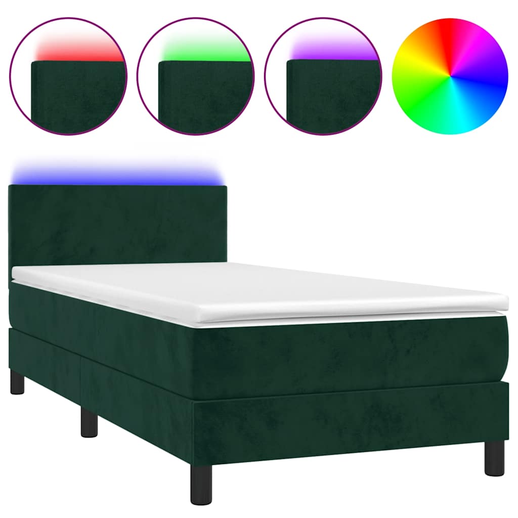 Sommier à lattes de lit avec matelas et LED Vert foncé 80x200cm - XIOS