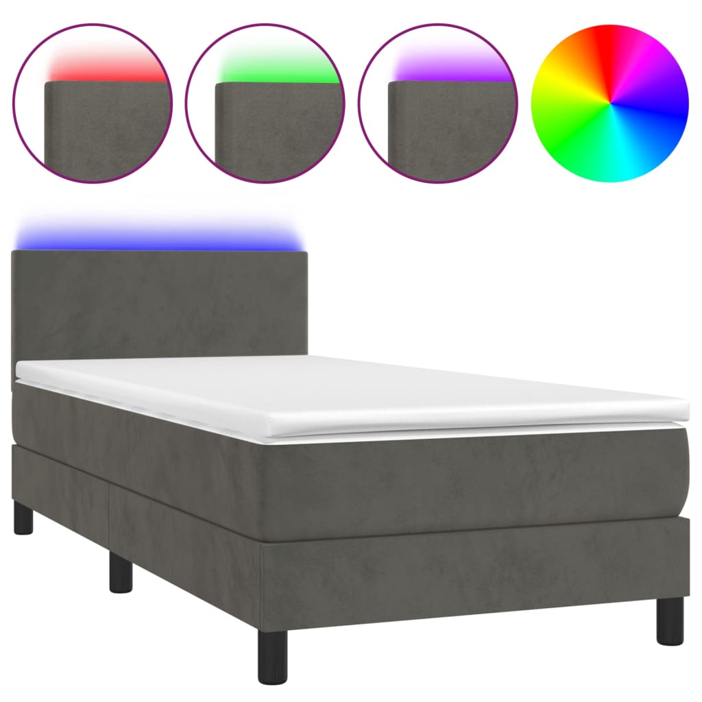 Sommier à lattes de lit avec matelas et LED Gris foncé 90x190cm - XIOS