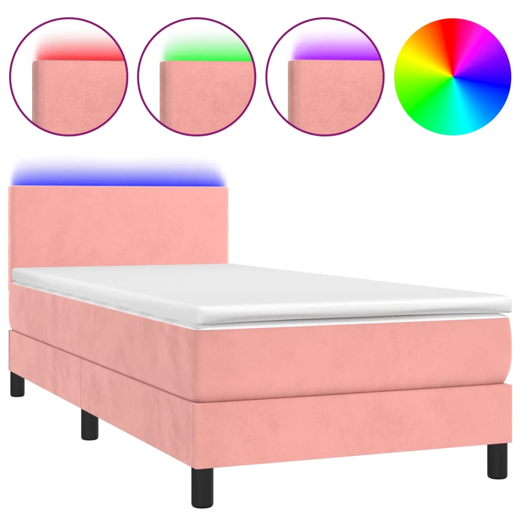 Sommier à lattes de lit avec matelas LED Rose 90x190 cm Velours - XIOS