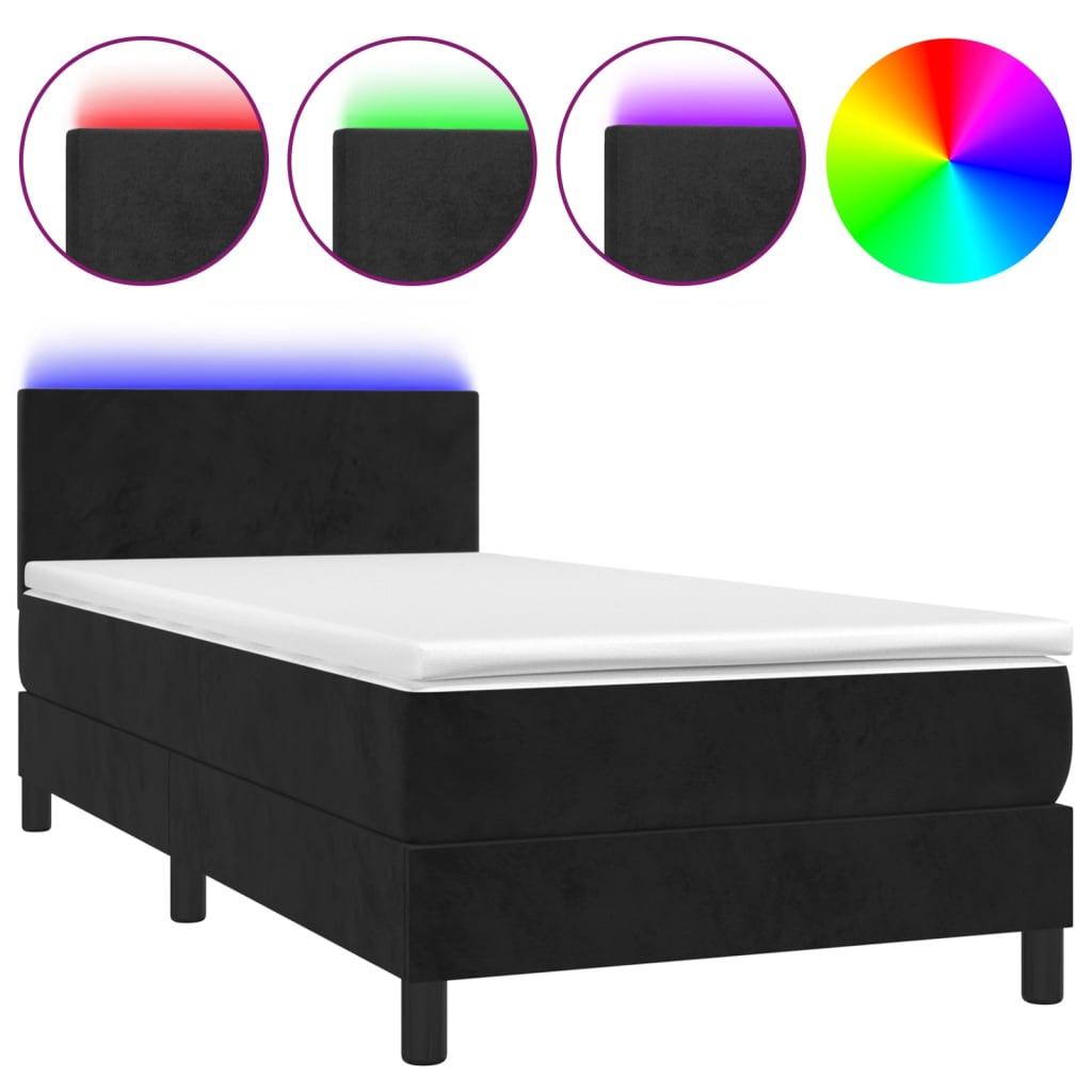 Sommier à lattes de lit avec matelas LED Noir 100x200cm Velours - XIOS