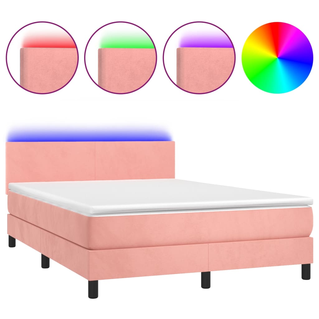Sommier à lattes de lit avec matelas LED Rose 140x190cm Velours - XIOS