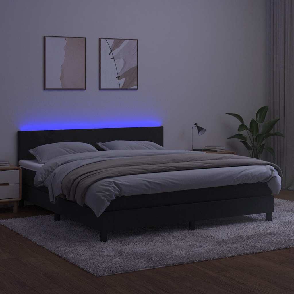 Sommier à lattes de lit avec matelas LED Noir 160x200cm Velours - XIOS
