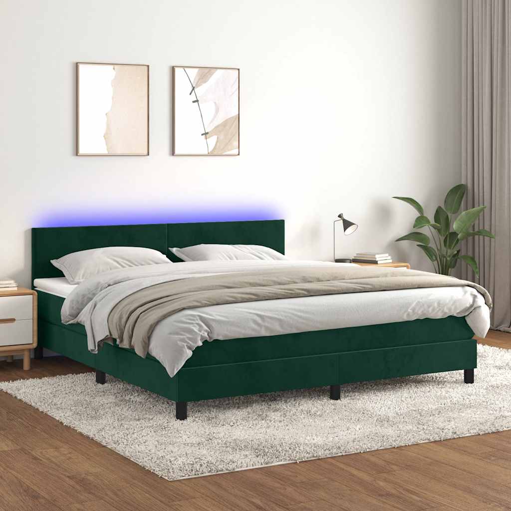 Sommier à lattes de lit avec matelas LED Vert foncé 160x200 cm